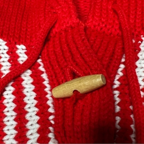 VINTAGE YOUNG STYLE Red White Striped Hooded Sweater Women's Size S/M EU 40/42 - Picture 11 of 17